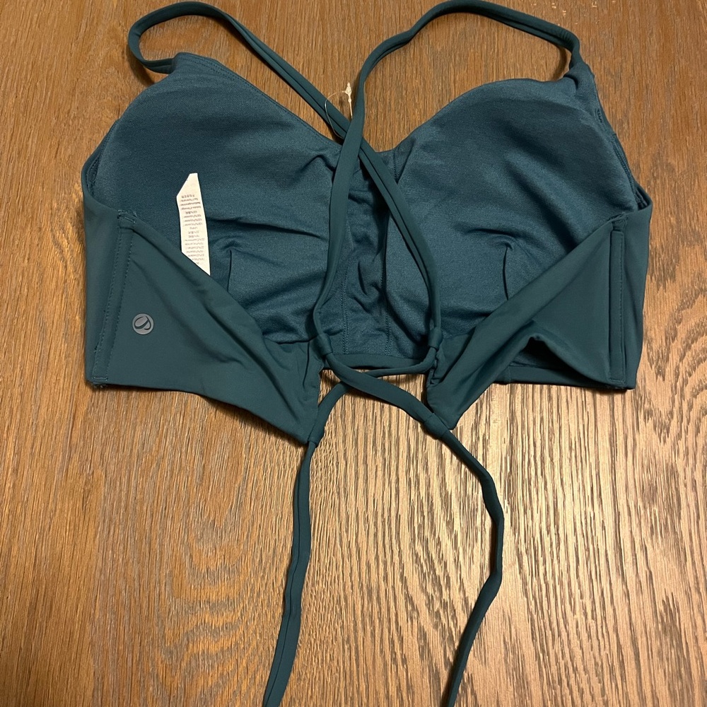 CRZ YOGA dark teal Lace Up Cross Back Swimsuit Bikini Top Size L - Picture 4 of 5